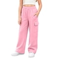 thumbnail image 1 of Girls Cargo Pants Wide Leg Sweatpants Baggy Casual Athletic Pants Elastic High Waist Joggers with Multi Pockets Pink 150, 1 of 9