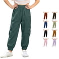 thumbnail image 1 of Girls Cargo Pants for Everyday Casual Summer Kids Solid Trousers with Pockets Lightweight Workwear Design for Children Comfortable Secure Fit, 1 of 8
