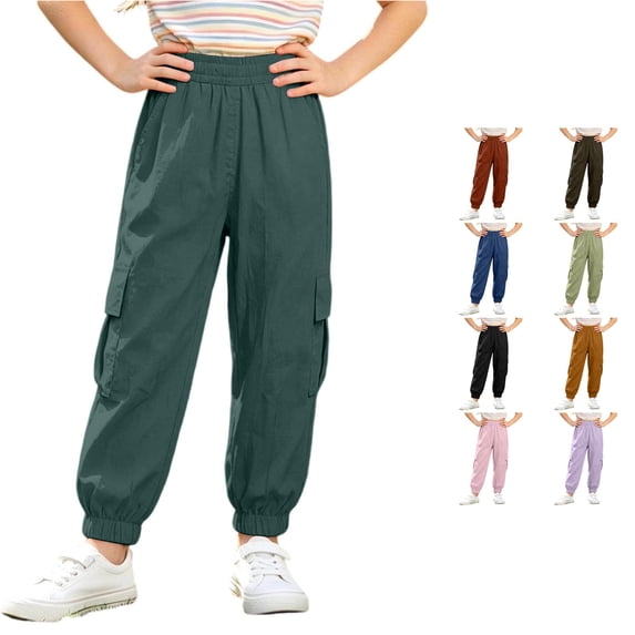 Girls Cargo Pants for Everyday Casual Summer Kids Solid Trousers with Pockets Lightweight Workwear Design for Children Comfortable Secure Fit