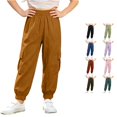 thumbnail image 1 of Girls Cargo Pants for Everyday Casual Summer Kids Solid Trousers with Pockets Lightweight Workwear Design for Children Comfortable Secure Fit, 1 of 8