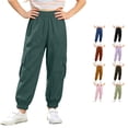 thumbnail image 1 of Girls Cargo Pants for Everyday Casual Summer Kids Solid Trousers with Practical Pockets for Little Lightweight Design Size 5-6 Years, 1 of 8