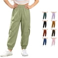thumbnail image 1 of Girls Cargo Pants for Everyday Casual Summer Kids Solid Trousers with Practical Pockets for Little Lightweight Design Size 6-7 Years, 1 of 8