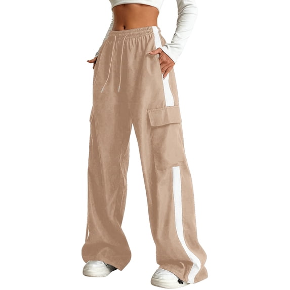 Girls Cargo Parachute Pants Comfort Soft School Bell Bottoms Breathable Mid-Rise Y2k Cute Cargo Pants Daily School Wear Tops Khaki 15-16 years