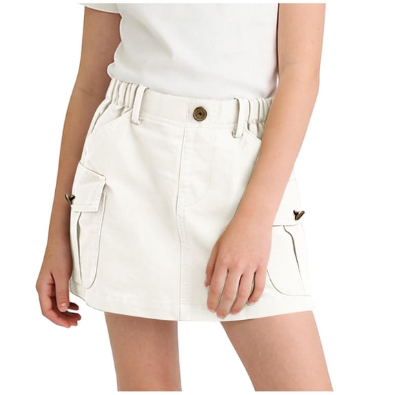 Girls‘ Cargo Pocket Short Skirt, Casual Cotton Utility Style for Playdates and Adventure 3-14 Years White 7-8 Years