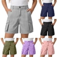 thumbnail image 1 of Girls Cargo Shorts Button Elastic Waist Pull On Jogger School Uniformss Stretch Chino Twill Shorts With Pockets, 1 of 8