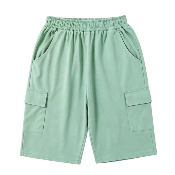 Girls Cargo Shorts, Elastic Waist Multi-Pocket Knee Length, Soft Casual Summer Bottoms Green 12-13Years