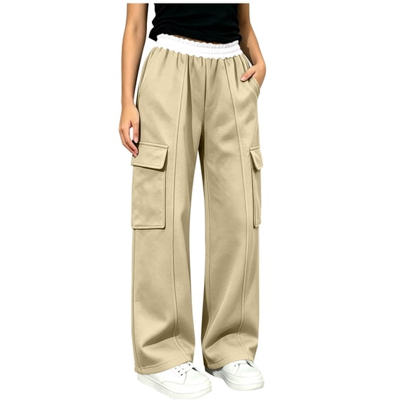 Girls Cargo Sweatpants Ghalytn Wide Leg with Pockets Elastic Waist Loose Straight Pants Back to School