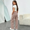 thumbnail image 1 of Girls Cargo Sweatpants Wide Leg Unifrom Pants with Pockets Baggy Casual Athletic Sweatpants for Girls (Khaki 11-12 Years), 1 of 8