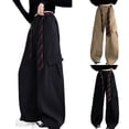 thumbnail image 1 of Girls Cargo Trousers Baggy Wide Leg Pants Kids Casual Elastic Waist Streetwear Cute Loose Dance Outfits for School Daily Wear 4-15 Years Khaki 6-7Years, 1 of 7