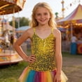 thumbnail image 1 of Girls Carnival Adjustable Elastic Band Sequined Belly Top for Children Over Five Years Old Short Sleeve Shirt for Girls Tees Kids Tshirts Clothes Summer Tops T-Shirt, 1 of 3
