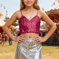 thumbnail image 1 of Girls Carnival Adjustable Elastic Band Sequined Navel Exposing Top for Children Age 5 and Up T-Shirts Kids Short Sleeve Crewneck Solid Basic Tees Casual Tops, 1 of 3
