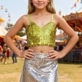 thumbnail image 1 of Girls Carnival Adjustable Elastic Band Sequined Navel Exposing Top for Children Over Five Years Short Sleeve Shirt for Girls Tees Kids Tshirts Clothes Summer Tops T-Shirt, 1 of 3