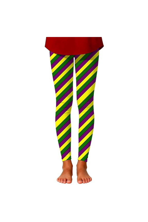 Girls Carnival Leggings 3D Diagonal Striped Print Tapered Yoga Dance Casual Leggings Green 3 Y-4 Y