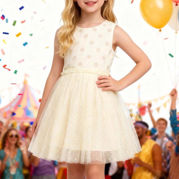 Girls Carnival Polka Dot Layered Mesh Tutu Skirt – Ballet Dance Performance Skirts Twirl Festive Outfit for Ages 2-12