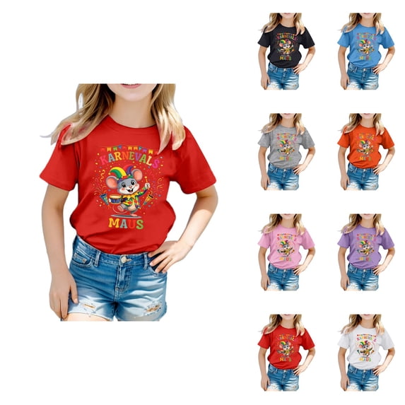 Girls Carnival Print Short Sleeve T-Shirt Colorful Festival Graphic Round Neck Top for Kids – 3/4 Sleeve Gradient Design Happy Carnival Outfits Toddler Boys Girls Crewneck Tees.