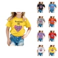 thumbnail image 1 of Girls Carnival Print Short Sleeve T-Shirt Colorful Festival Graphic Tee for Kids Comfortable Round Neck Top, 1 of 4