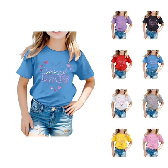 Girls Carnival Print Short Sleeve T-Shirt Colorful Festival Graphic Top for Kids Playful Children's Round Neck Tee, Unisex Kids Halloween Funny Short Sleeve Tee Shirt Cute Print Top 4-14 Years