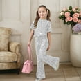 thumbnail image 1 of Girls Carnival Sequins 2-Piece Outfit – Short Sleeve Top & Flared Pants Set (7-13 Years), 1 of 3