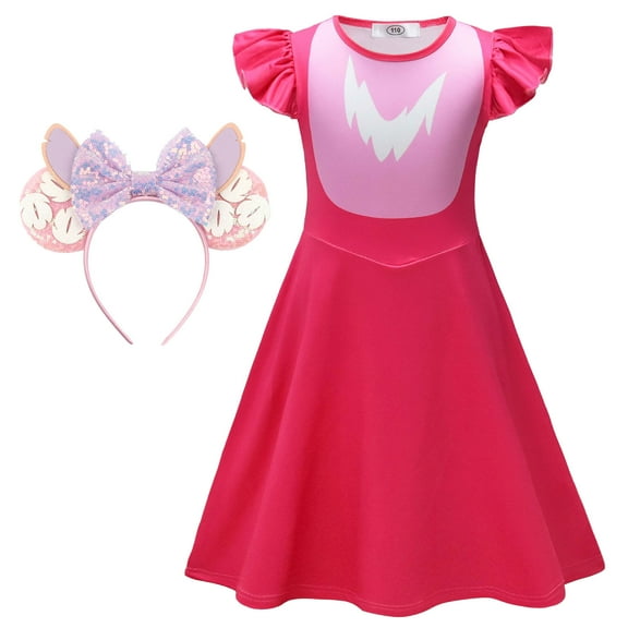 Girls Cartoon Alien Space Dog Fancy-Dress Costume with Headband, Size for 7-8 Year