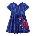 thumbnail image 1 of Girls Cartoon Appliques Dress Coton Summer Short Sleeve Dresses Casual Jrsey Skirt Dark Blue Size 5-6T, 1 of 6