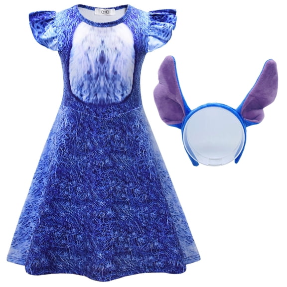 Girls Cartoon Dress w/Headband Space Alien Dog Costume Outfit, Size 5-6Y