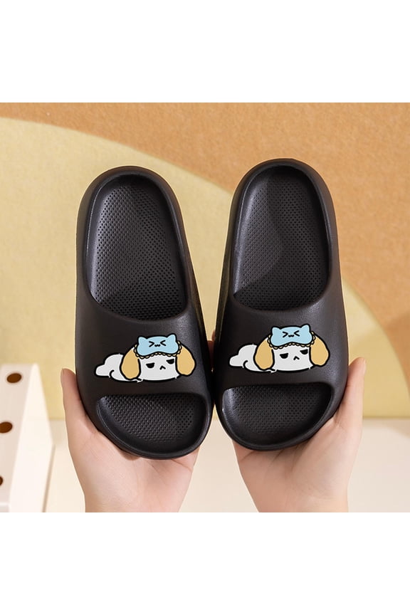 Girls Cartoon EVA Slide Sandals - Lightweight Slip-resistant Pool Shoes for Kids, Kids/Little Kid Soft Cushioned Slides with Cute Puppy Design - Black,Size 34