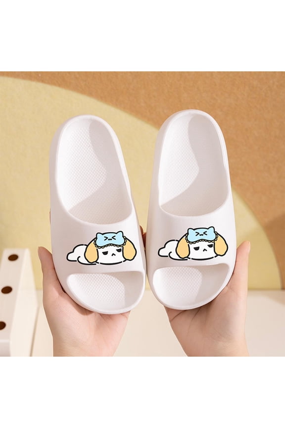 Girls Cartoon EVA Slide Sandals - White Lightweight Slip-resistant Pool Shoes for Kids, Cute Summer Beach Slides,Size 32