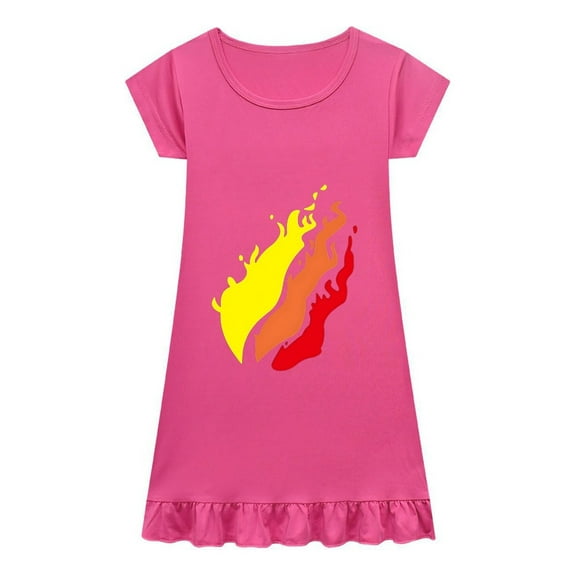 Girls Cartoon Flame Pajama Dress – Ruffle Nightgown – Preston-Inspired Sleepwear for Kids Ages 4-12