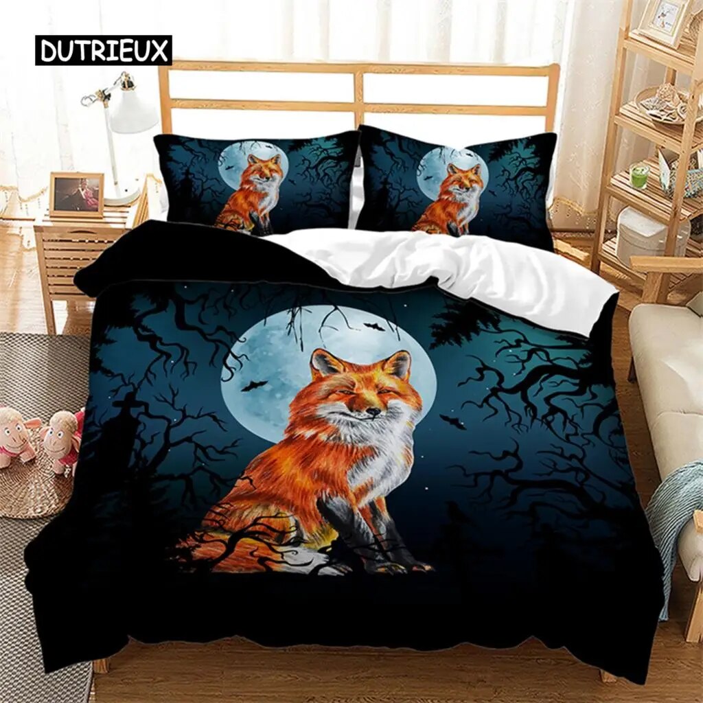 Girls Cartoon Fox Duvet Cover Kawaii Animal Comforter Cover Microfiber