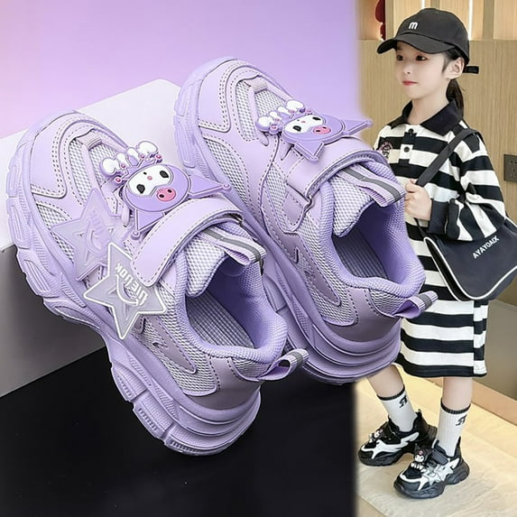 Girls Cartoon Kuromi Fashion Anti-slip Sneakers | Kids Casual All-Match Thick Sole Flat Shoes | Breathable Running Shoes