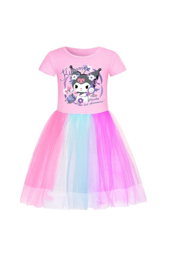 Girls Cartoon Kuromis Dress Cute Outfit Kids Short Sleeve Casual Dresses Birthday Gifts Kawaii Clothes 3-9 Years 