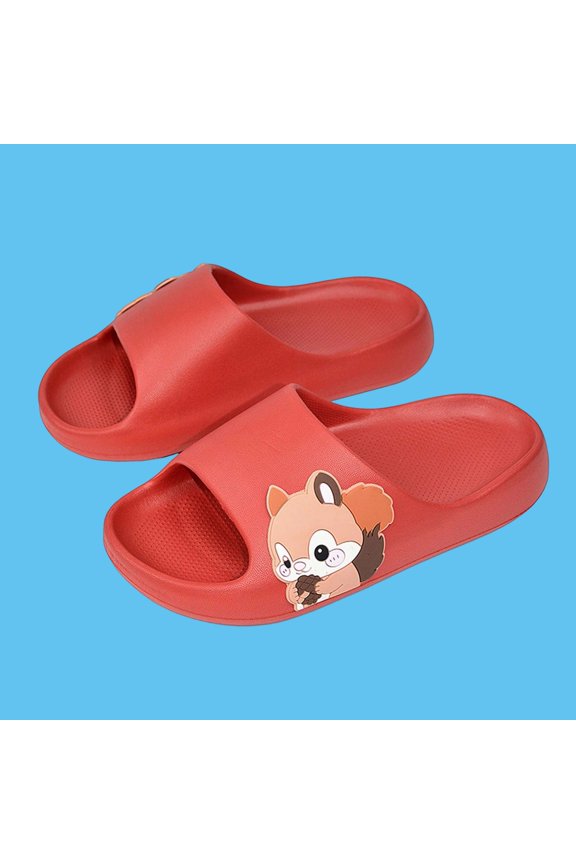 Girls Cartoon Squirrel Slide Sandals for Kids - Red Lightweight EVA Slip-resistant Pool & Beach Shoes,Size 32