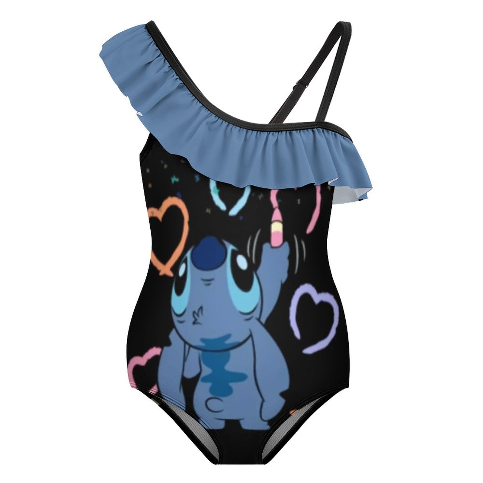 Girls Cartoon Stitch One Piece Swimsuits Cute Ruffle Bathing Suits ...