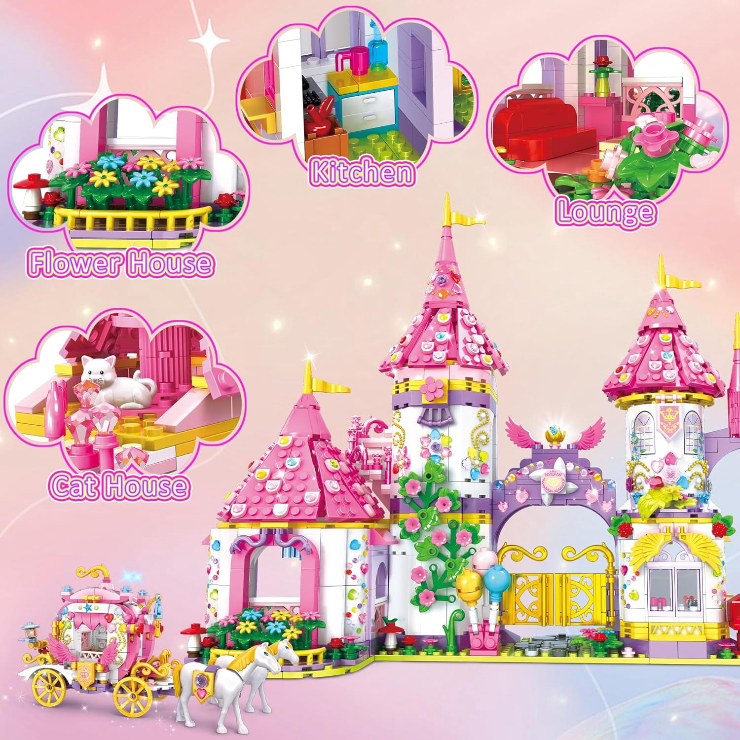 Pinxies Girls Castle Princess Building Sets, Girl Dream House Princess Castle ...