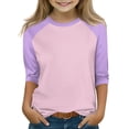 thumbnail image 1 of Girls Casual 3/4 Sleeve T Shirts Kids Cute Crewneck Tops Basic Tees Blouse for 4‐12 Years Summer 𝐂olorblock 𝐑aglan T Shirt, 1 of 4