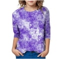 thumbnail image 1 of Girls Casual 3/4 Sleeve T-Shirts Round Neck Cute Tunic Tops Tie Dye Tees Blouses Loose Fit Summer Tee Top 3-12 Years, 1 of 5