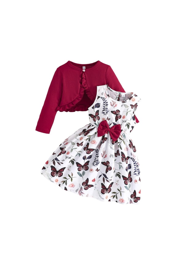 Girls Casual Adjustable Strap Sleveless Dress Cardigan Set Size 5-12Y Toddler 2 Piece Fall Picture Day Outfits Teen Dresses Long Sleeve