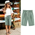 thumbnail image 1 of Girls Casual Bermuda Shorts Kids Knee Length High Waisted Summer Shorts Linen Comfy Drawstring Short Pants with Running Shorts with Bike Liner, 1 of 8