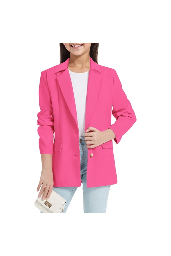 Girls Casual Blazer Jacket Long Sleeve Notched Lapel Open Front Kids Suit Coat with Inner Pockets Elegant British Style Formal Outwear for School Daily Wear for Little Big Kids 3-14 Years