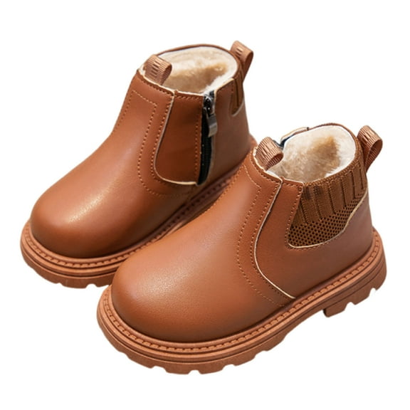 Girls Casual Boots Children's Winter Solid Color Fleece Lined and Thickened Short Leather Boots British Style Boots Ankle Boots for Kid Fall Winter Thick Fleece Short Leather Boots Warm Shoes