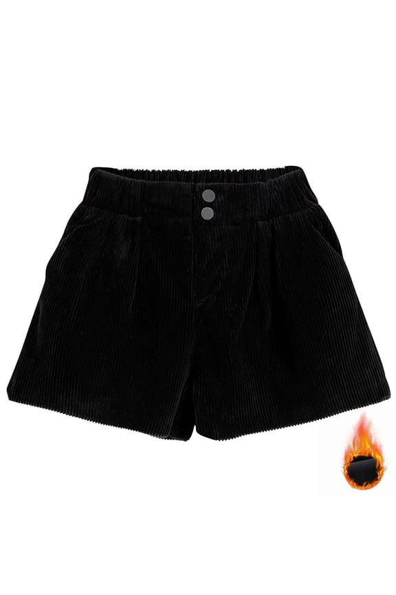 Girls Casual Button High Waist Corduroy Shorts Toddler Cuffed Hem Solid Shorts Trousers with Pockets for 4-14 Years
