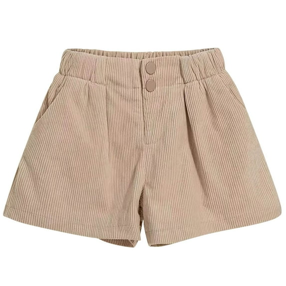 Girls Casual Button High Waist Corduroy Shorts Toddler Cuffed Hem Solid Shorts Trousers with Pockets for 4-14 Years
