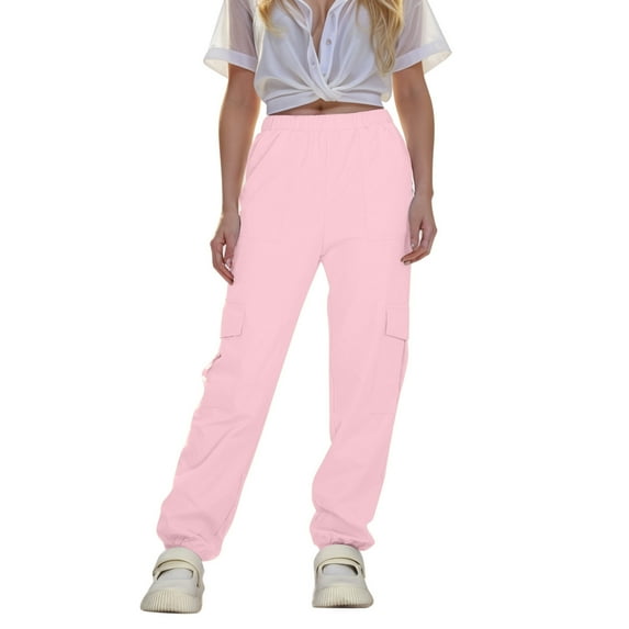 Girls Casual Cargo Jogger Pants with Elastic Waistband and Multiple Functional Pockets for Everyday Wear Oversized Sweatpants Basic Comfortable Pants Crewneck Casual Trousers