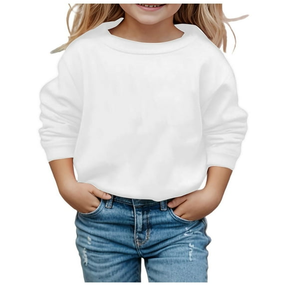 Girls Casual Crew Neck Long Sleeve Hoodie Solid Color Soft Comfortable Loungewear Everyday Wear Kids Pullover Top,Size:3-4 Years