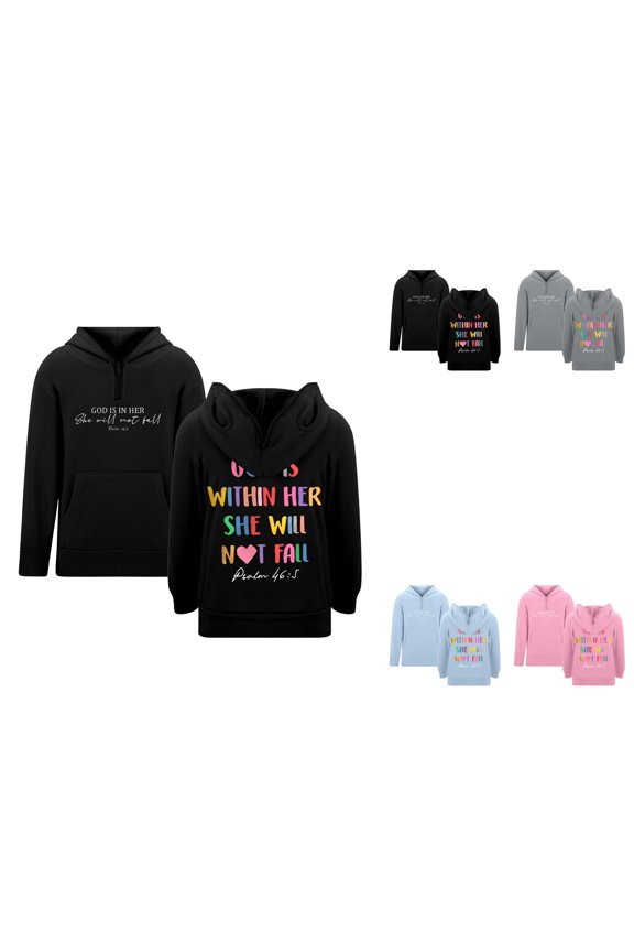 Girls Casual Cute Graphic Print Hooded Sweatshirt, Long Sleeve Half Zip Pullover with Pockets for Everyday Wear, Fall Fashion Top for Teen Girls 4-12 Years