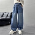 thumbnail image 1 of Girls Casual Denim Wide Leg Pants with Double Patch Pockets and Contrast Stitching Details Tween Kids Summer Soft Comfy Cute Teen Basic Pants, 1 of 8