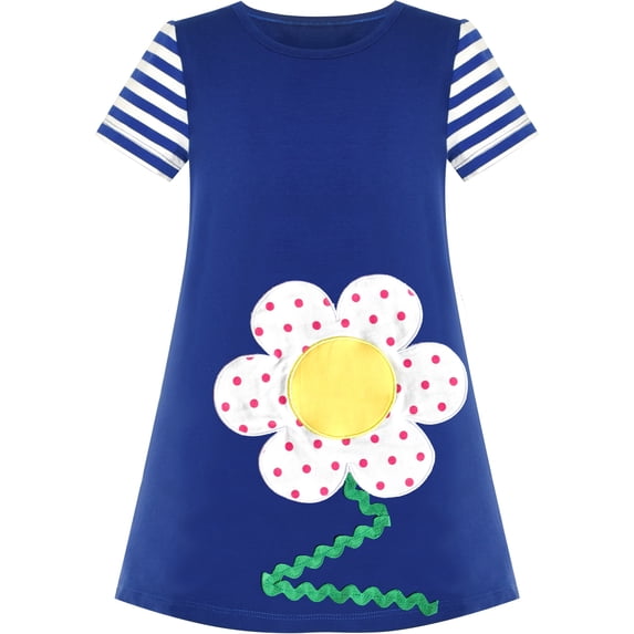 Sunny Fashion Girls Casual Dress Cotton Short Sleeve Flower Embroidered 4 Years