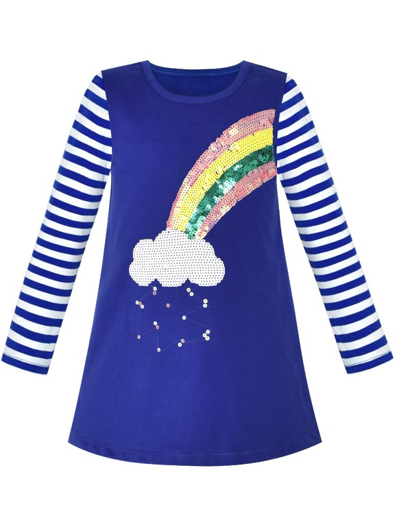 Girls Casual Dress Rainbow Sequins Embroidered Long Sleeve 2 Years