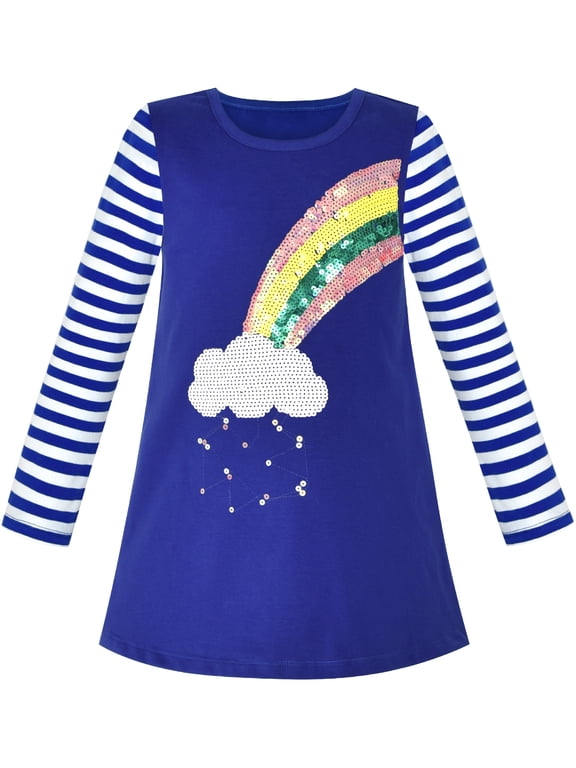 Girls Casual Dress Rainbow Sequins Embroidered Long Sleeve 3 Years