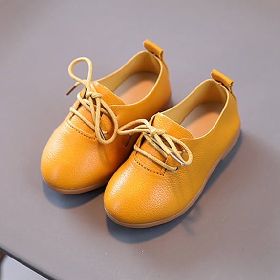 Girls Casual Dress Shoes, Solid Color Round Toe Lace Up Flats for Summer and Fall Fashion, Perfect for Parties, Formal Occasions, School Events, and Special Outings, Classic and Comfortable - Yellow